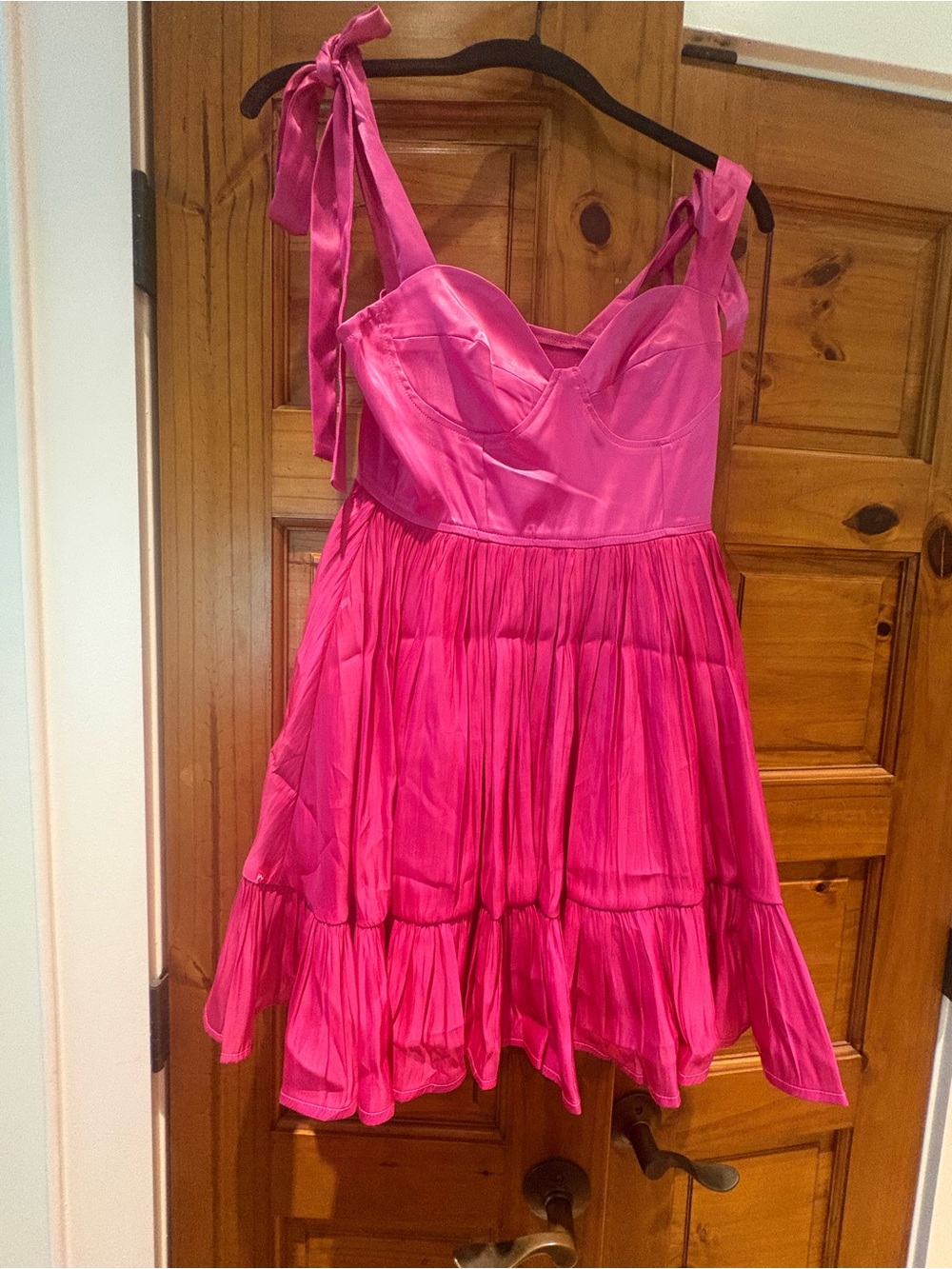 Bright Pink Tie-Shoulder Party Dress
